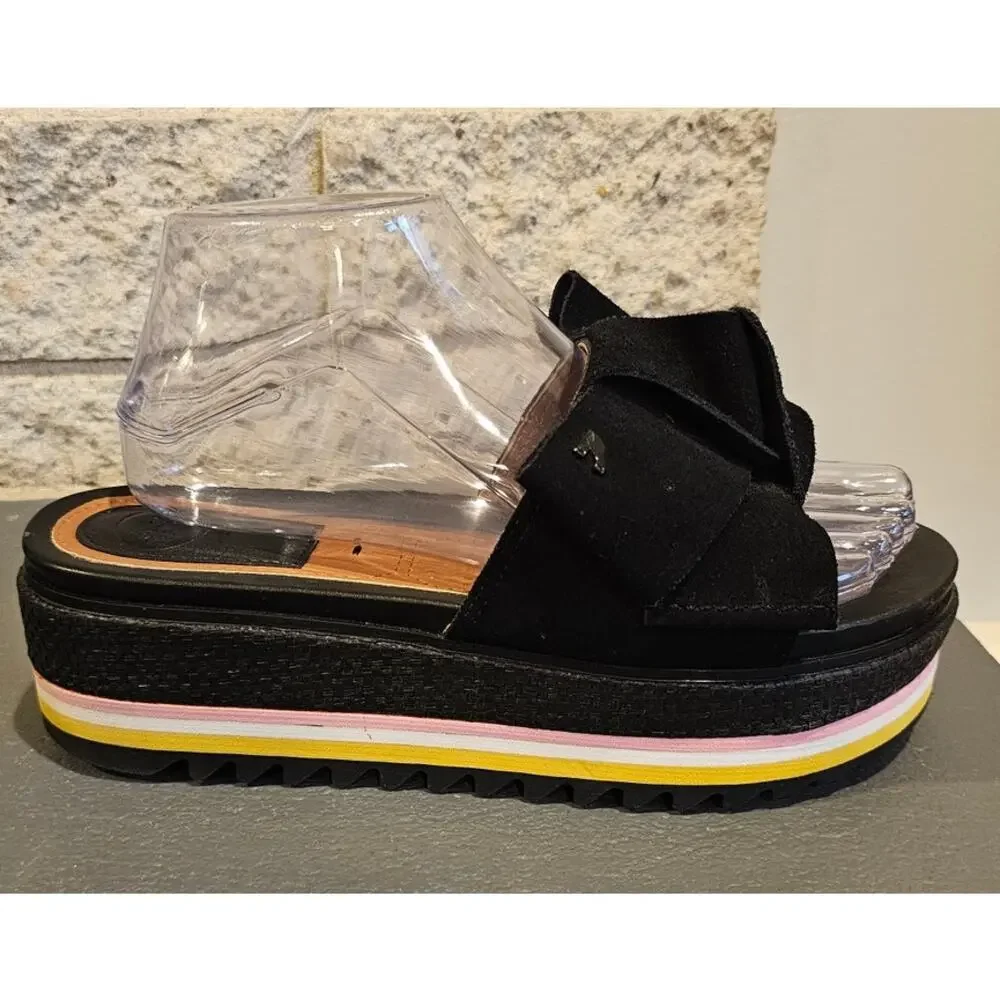 GIOSEPPO Platform Sandals Bow Slip On, 44059 BLACK, Multicolor, Sz 39, US Sz 8.5